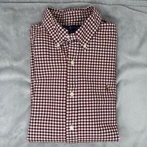 NWOT Ralph Lauren Men's Maroon Checkered Button Down Shirt Size XL Custom Fit